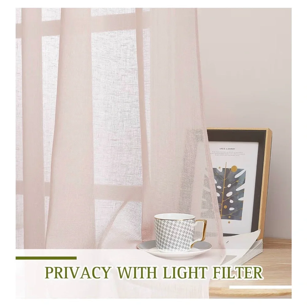 NEW Semi Sheer Linen Dusty Blush Sheer Curtain Set